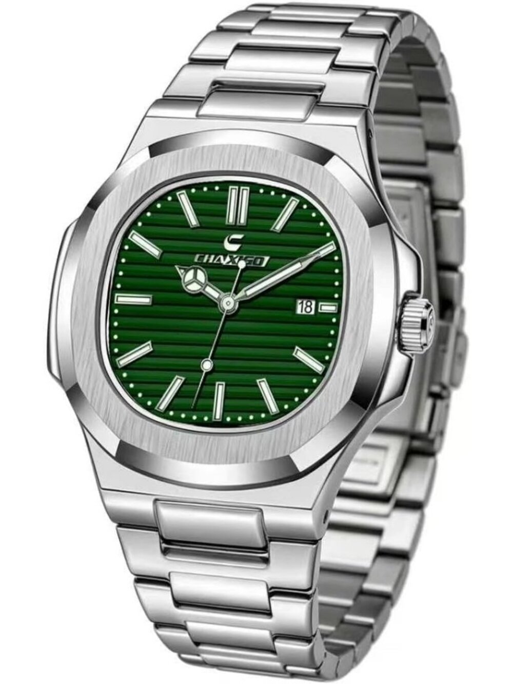 Men's Silver Green Alloy Material Waterproof Quartz Sports Sports Wrist Watches